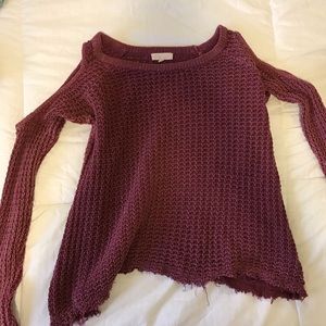 Rusty red knit off the shoulder sweater